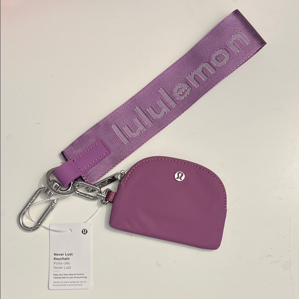 Lululemon Purple Never Lost Keychain and Keychain Pouch Set
